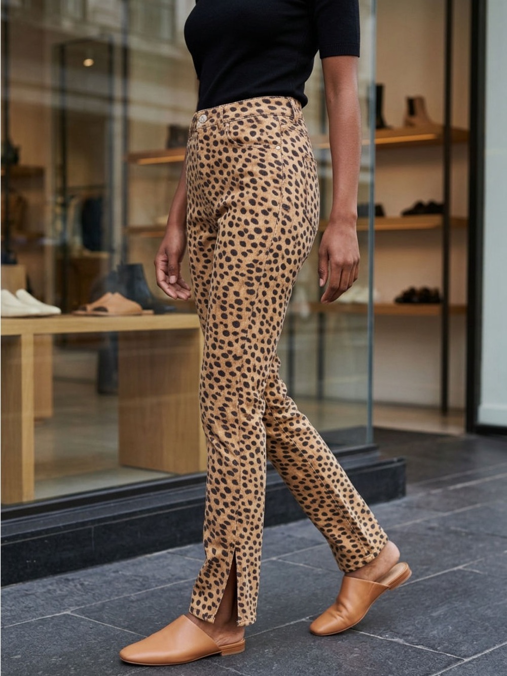 WeWoreWhat Tan Leopard Print Straight-Leg Pants